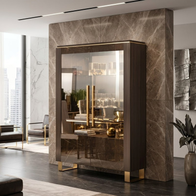 Vitrine en verre Vitrine Vitrines Armoire de luxe Style bois Étagères en verre Armoires