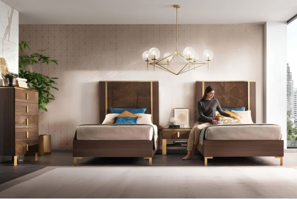 2x Lit + Table de chevet 3 pièces. Ensemble de chambre à coucher de luxe design