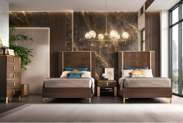 2x Lit + Table de chevet 3 pièces. Ensemble de chambre à coucher de luxe design