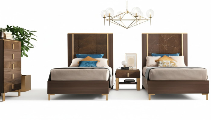 2x Lit + Table de chevet 3 pièces. Ensemble de chambre à coucher de luxe design