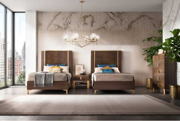 Lit Table de chevet Tabouret 4 pcs. Ensemble de chambre à coucher Design Lits modernes de luxe
