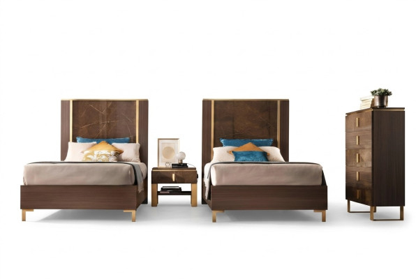Lit Table de chevet Tabouret 4 pcs. Ensemble de chambre à coucher Design Lits modernes de luxe