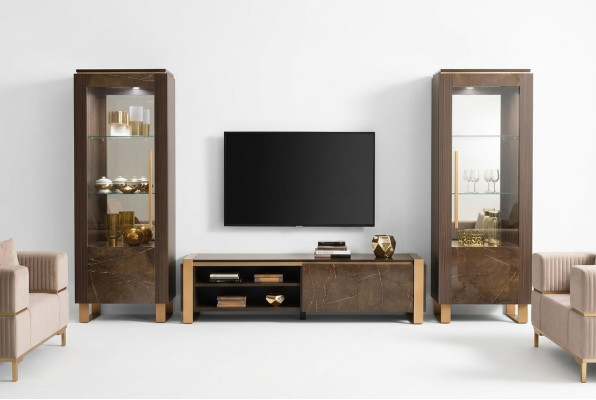 Ensemble de meubles de salon, bahut de salon design, 2x vitrine 3 pièces.