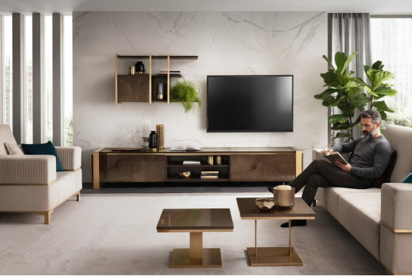 Buffet TV de luxe TV-Lowboard Armoire XXL Table de salon en bois Armoire de télévision neuve Hôtel