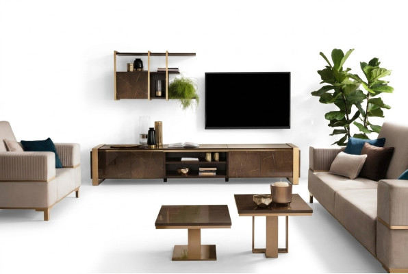 Buffet TV de luxe TV-Lowboard Armoire XXL Table de salon en bois Armoire de télévision neuve Hôtel