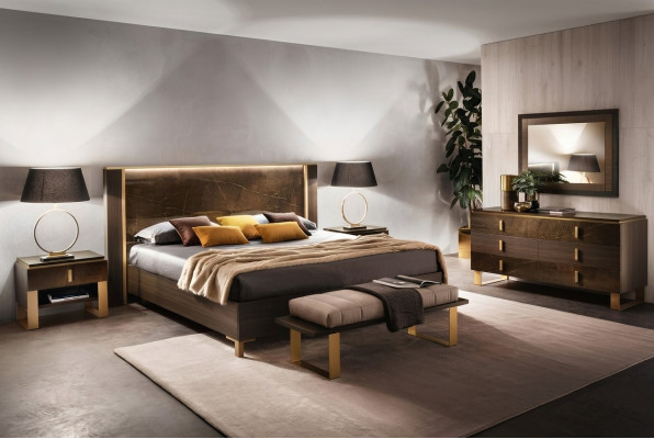 Ensemble de chambre à coucher moderne de luxe, 2 tables de chevet italiennes, ensemble de 3 pièces.