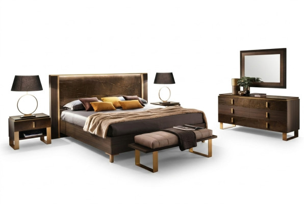 Ensemble de chambre à coucher moderne de luxe, 2 tables de chevet italiennes, ensemble de 3 pièces.