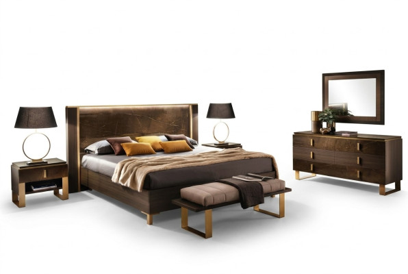 Ensemble de chambre à coucher Lit Tables de chevet Tabouret Lits Design Meubles italiens 4 pièces