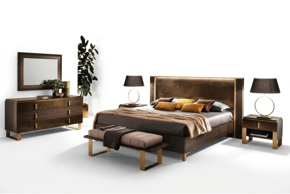 Lit Table de chevet Commode 4 pièces. Ensemble de chambre Décoration Design Moderne Luxe