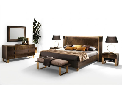 Lit Table de chevet Commode 4 pièces. Ensemble de chambre Décoration Design Moderne Luxe