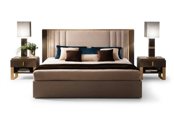 Lit 2x Table de chevet 3 pcs Ensemble de chambre à coucher Design Moderne Luxe Italien