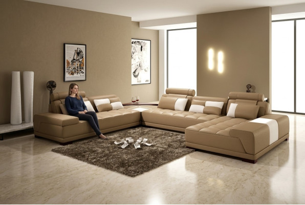Canapé en cuir avec USB Canapé Rembourrage de siège d'angle Paysage vivant Canapé d'angle suite PH376