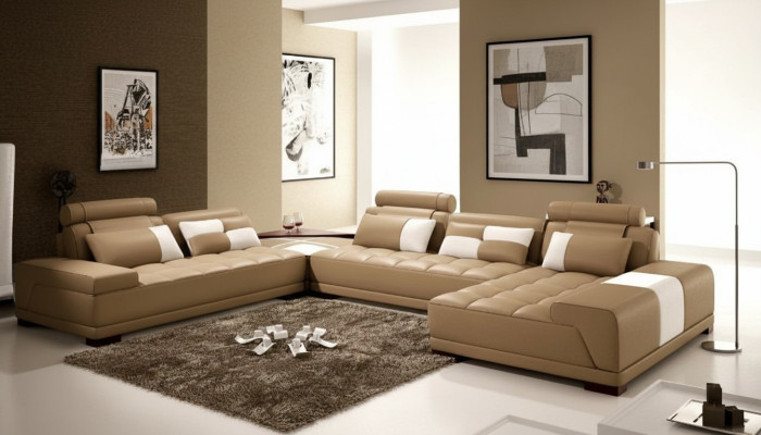 Canapé en cuir avec USB Canapé Rembourrage de siège d'angle Paysage vivant Canapé d'angle suite PH376