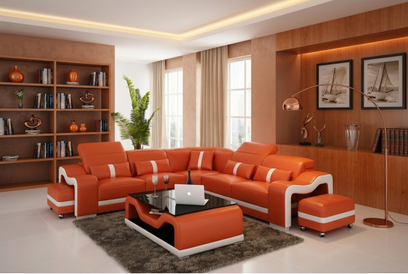 Canapé en cuir Canapé Canapé vivant Canapé d'angle Suite Eck Design Moderne Canapé avec USB