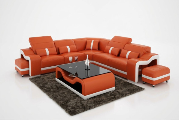Canapé en cuir Canapé Canapé vivant Canapé d'angle Suite Eck Design Moderne Canapé avec USB