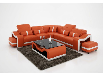 Canapé en cuir Canapé Canapé vivant Canapé d'angle Suite Eck Design Moderne Canapé avec USB