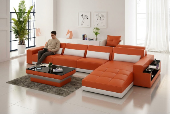 Canapé en cuir Canapé en cuir Canapé d'angle Suite d'angle Design canapé moderne avec USB