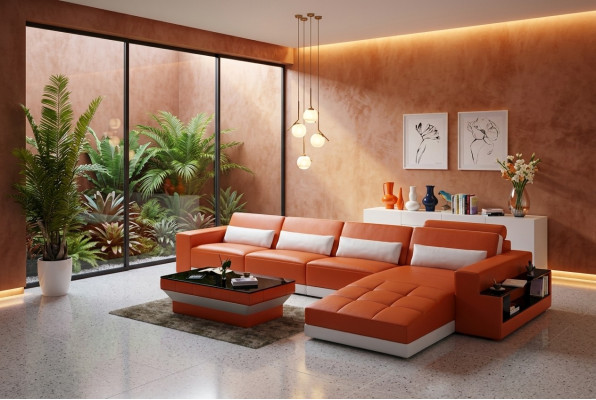 Canapé en cuir Canapé en cuir Canapé d'angle Suite d'angle Design canapé moderne avec USB