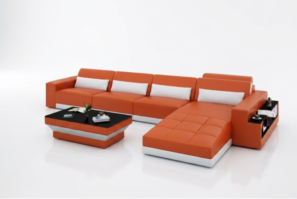 Canapé en cuir Canapé en cuir Canapé d'angle Suite d'angle Design canapé moderne avec USB