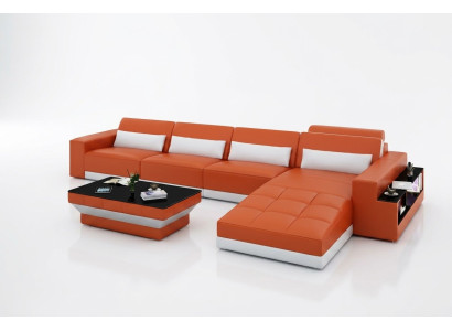 Canapé en cuir Canapé en cuir Canapé d'angle Suite d'angle Design canapé moderne avec USB