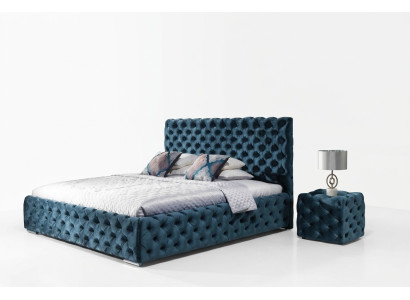 Lit double Chambre en velours Lits Cadre de lit Chesterfield Table de chevet Ensemble de 3 pièces