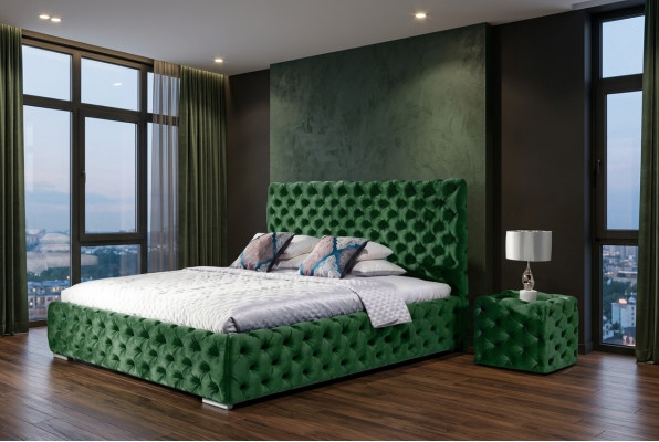 Lit Ensemble de chambre à coucher Design Mobilier Moderne Lits de luxe Chesterfield Vert 140x200