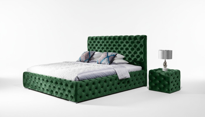Lit Ensemble de chambre à coucher Design Mobilier Moderne Lits de luxe Chesterfield Vert 140x200