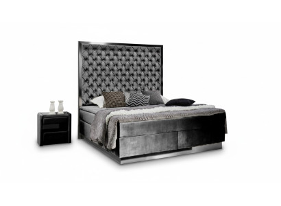 Ensemble de chambre à coucher avec lit boxspring 3 pièces en textile, lit avec deux tables de nuit, lits design neuf.