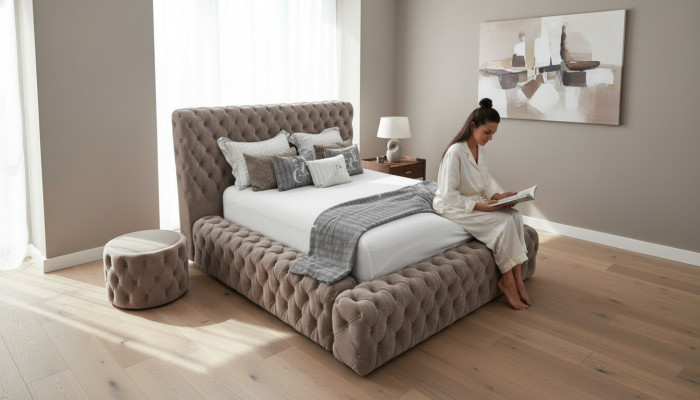 Lit 2x Table de nuit 3 pièces. Ensemble de chambre à coucher Design Meubles Moderne Luxe Lits Neuf