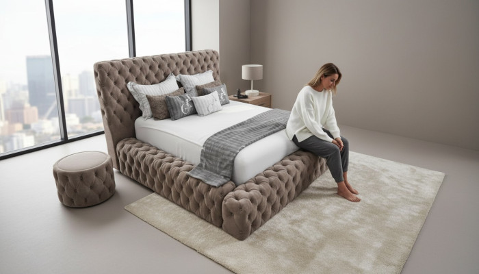 Textile de lit Meubles de chambre de luxe Lits modernes Chesterfield Boxspring nouveaux