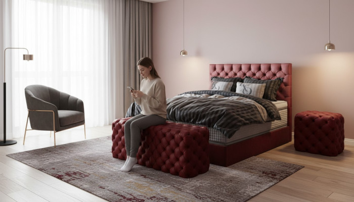 Lit Boxspring de luxe Chambre à coucher Lits Design Meubles Velvet Matelas Complet