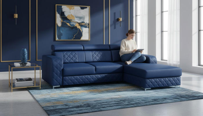 Canapé d'angle en cuir en forme de L Design de mobilier moderne Paysage de vie Canapé en tissu velours Textile