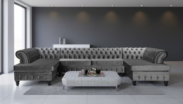 Chesterfield canapé d'angle en velours en forme de U, paysager de salon, coin salon, canapé, canapés, neuf