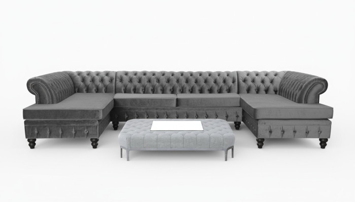 Chesterfield canapé d'angle en velours en forme de U, paysager de salon, coin salon, canapé, canapés, neuf