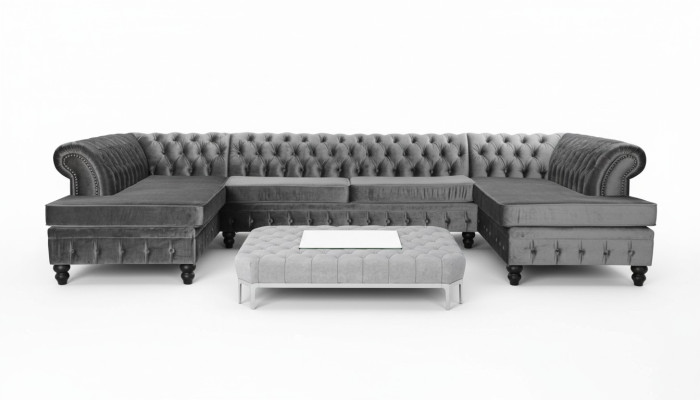 Ensemble de canapé d'angle moderne de luxe en forme de U Chesterfield et table basse textile pour salon