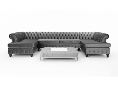 Ensemble de canapé d'angle moderne de luxe en forme de U Chesterfield et table basse textile pour salon