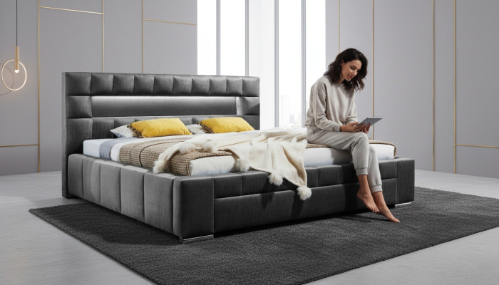 Lit comprenant un éclairage LED Conception de chambre à coucher Mobilier de lit Lits modernes Luxe Double
