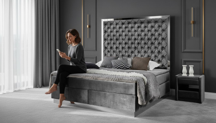 Lit Boxspring 2x Table de chevet 3 pces Ensemble de chambre à coucher Meubles Lits de luxe neufs