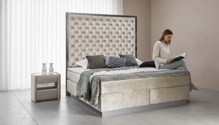 Lits complet Boxspring de luxe Design de lit en acier inoxydable.