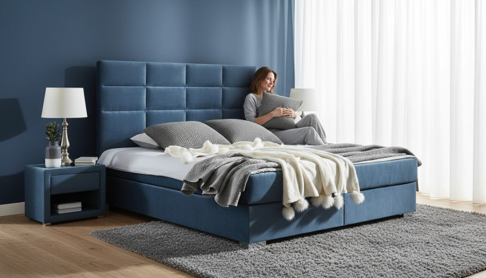 Lit à ressorts de boîte de luxe 140 160 180 x 200cm Lits Chambre Double Meubles de Chambre Tissu