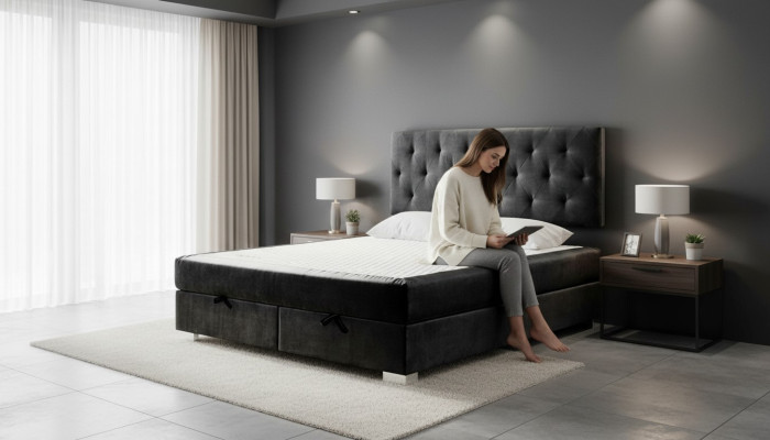 Lit Box Spring de luxe Lits Chambre Double Mobilier Tissu 140 160 180 x 200cm