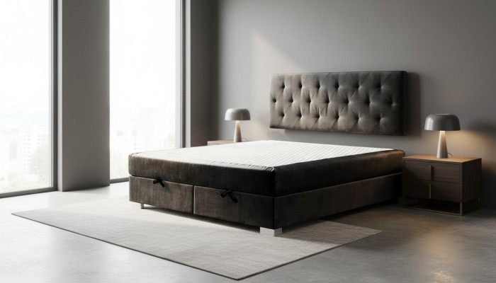 Lit Box Spring de luxe Lits Chambre Double Mobilier Tissu 140 160 180 x 200cm
