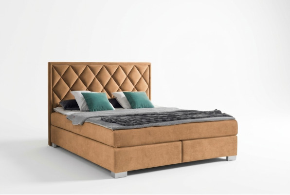 Luxueux lit Box Spring en tissu Hotel Beige Lits Mobilier Chambre Design Double