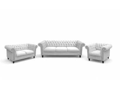 Canapé de salon en tissu blanc design trois places avec velours, extra-large et rembourrage spacieux.