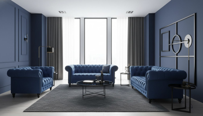 Un canapé Chesterfield trois places en tissu de luxe pour meubles.
