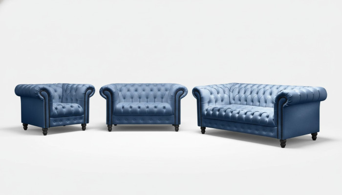 Un canapé Chesterfield trois places en tissu de luxe pour meubles.
