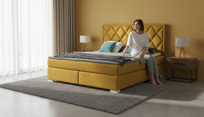 Literie Chambre à coucher Design Mobilier Moderne Lits de luxe 180x200 velours jaune nouveau