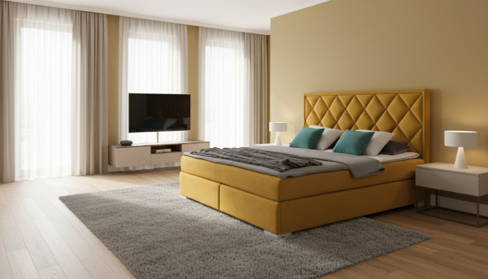 Literie Chambre à coucher Design Mobilier Moderne Lits de luxe 180x200 velours jaune nouveau