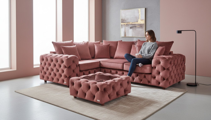 Canapé d'angle Canapé Canapé Tapisserie Angle suite Forme en L Table basse Textile Paysage vivant