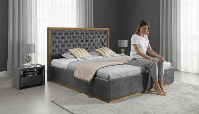 Linge de lit de luxe 2x Table de chevet 3 pièces. Ensemble de meubles de chambre Lits Cadre de lit